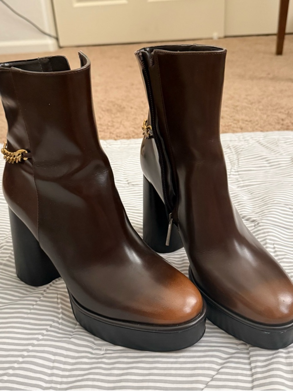 Michael Kors Carlisle Butnished Brown Leather Platform Ankle Boots